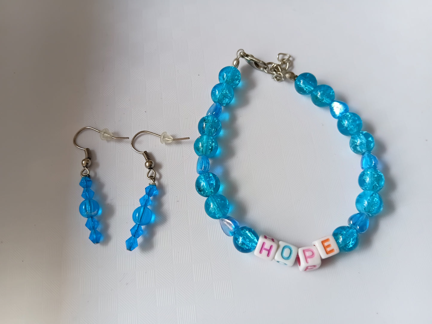 Blue HOPE bracelet and earring set
