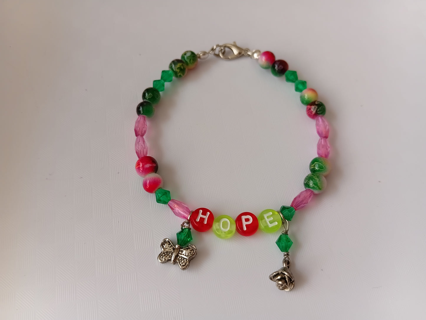 Pink and Green HOPE bracelet and earring set