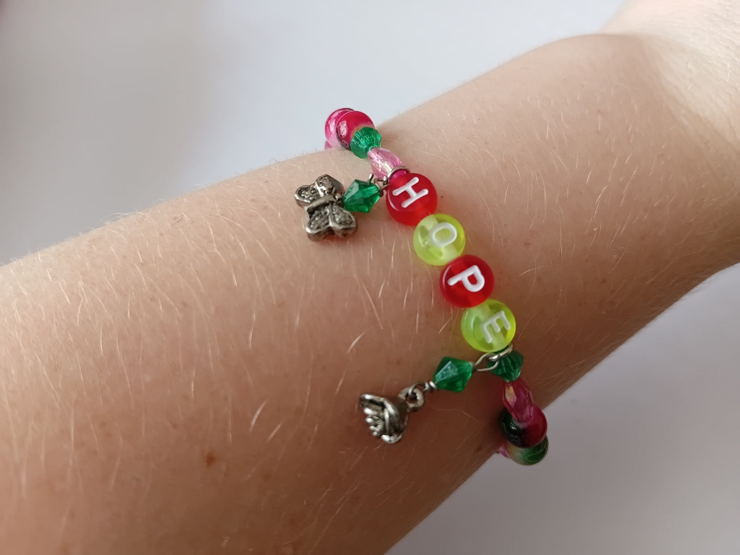 Pink and Green HOPE bracelet and earring set