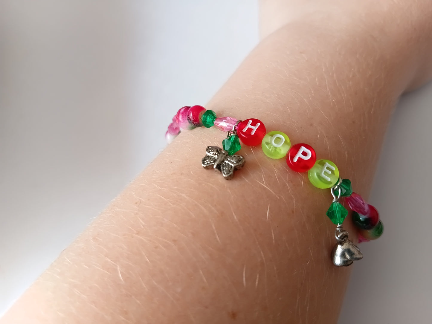 Pink and Green HOPE bracelet and earring set