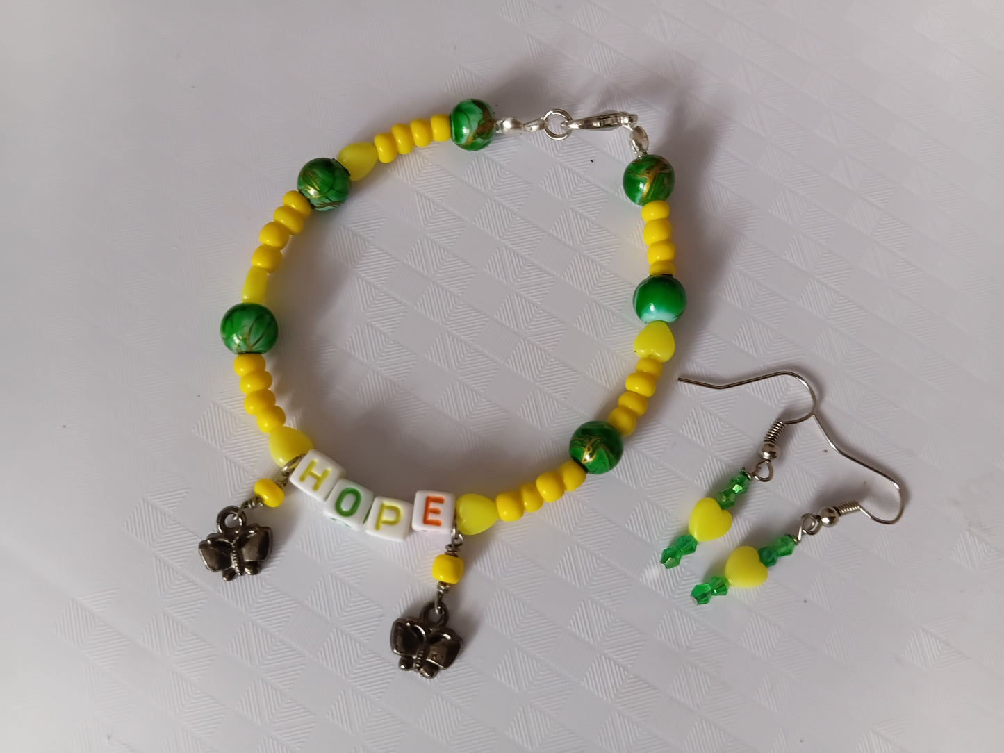 Yellow and Green HOPE bracelet and earring set