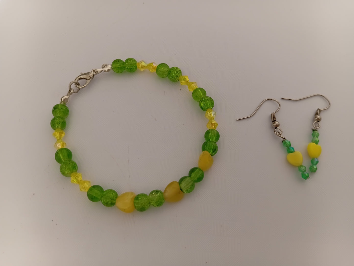 Yellow and green bracelet and earring set