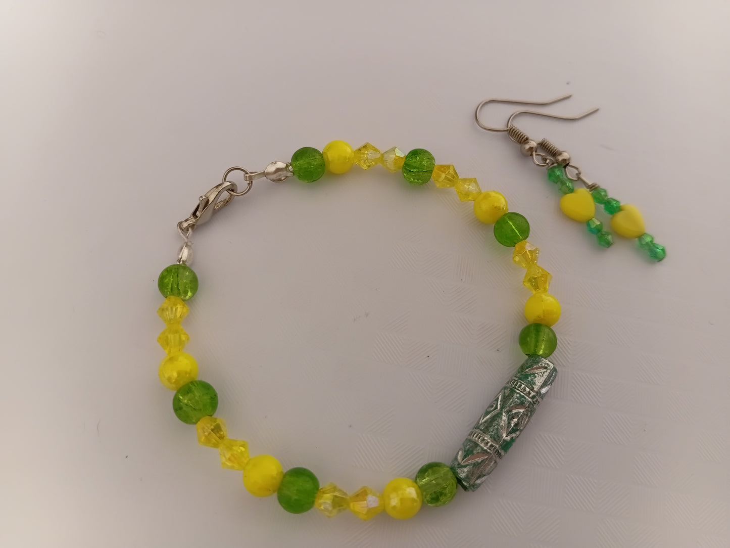 Green and yellow bracelet and earring set