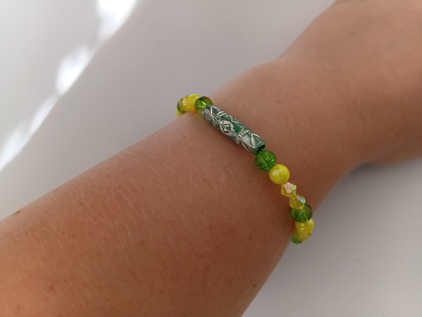 Green and yellow bracelet and earring set