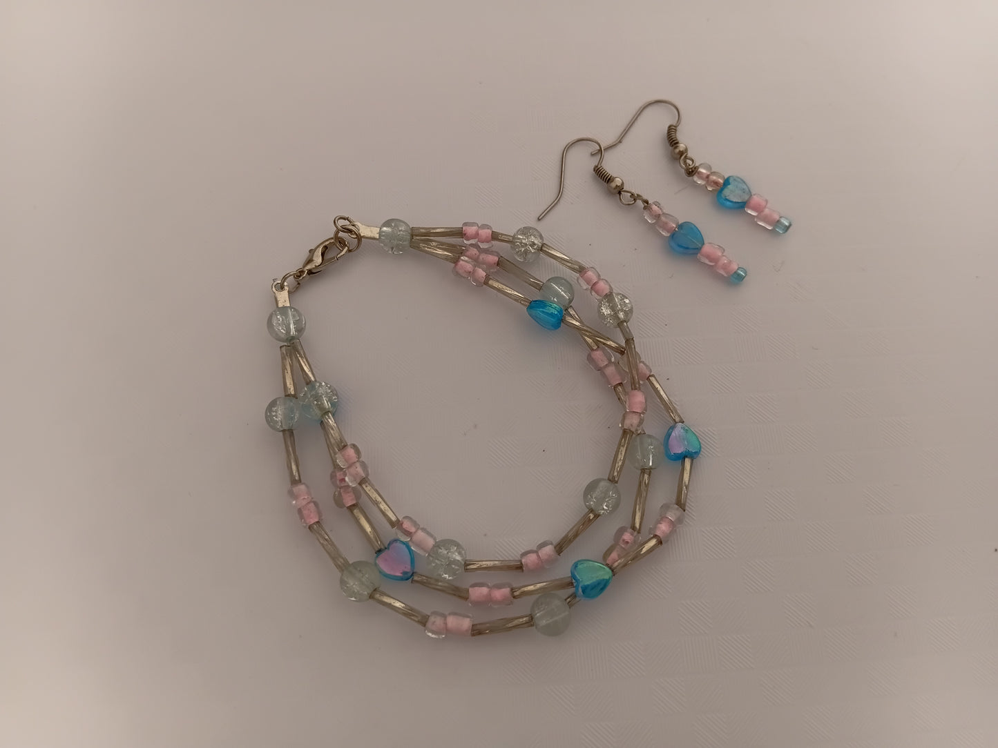 Blue, pink and grey multi-string bracelet set