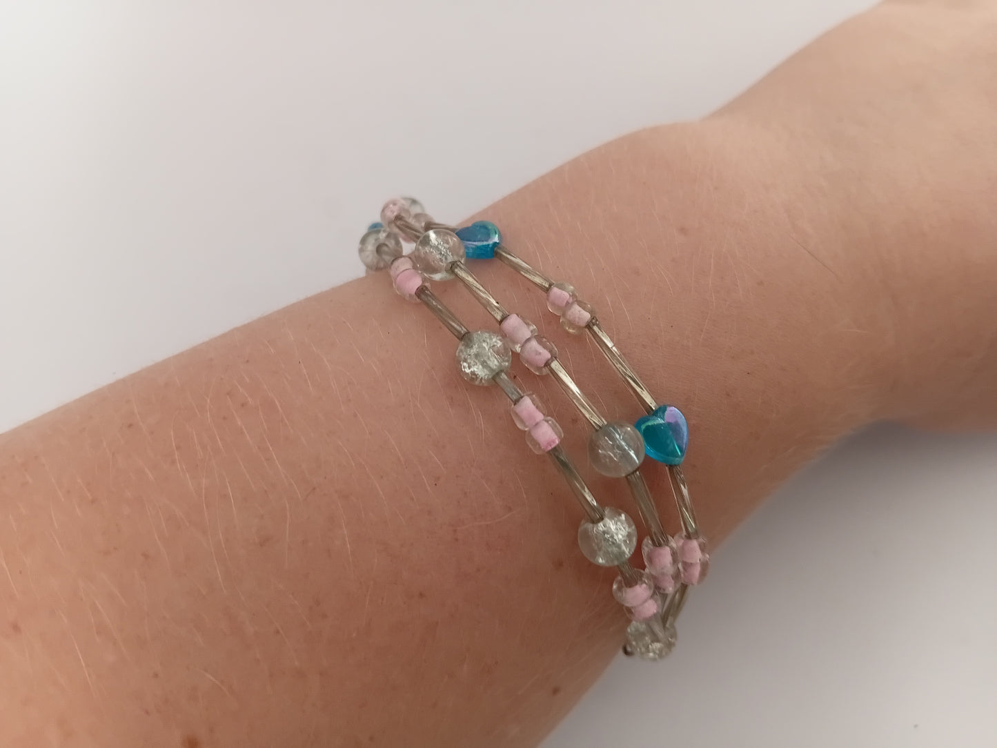 Blue, pink and grey multi-string bracelet set
