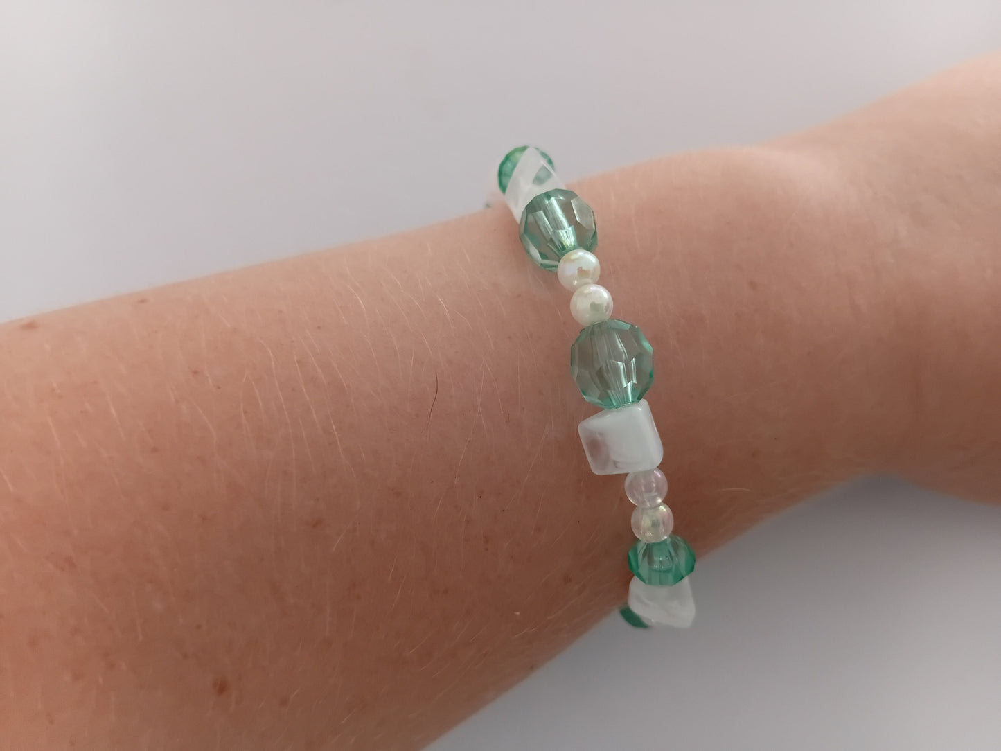 Teal and white bracelet and earring set