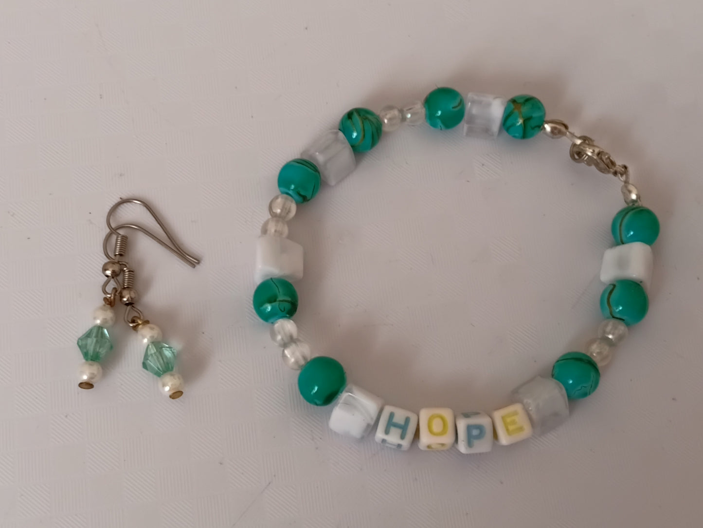 Teal HOPE bracelet and earring set