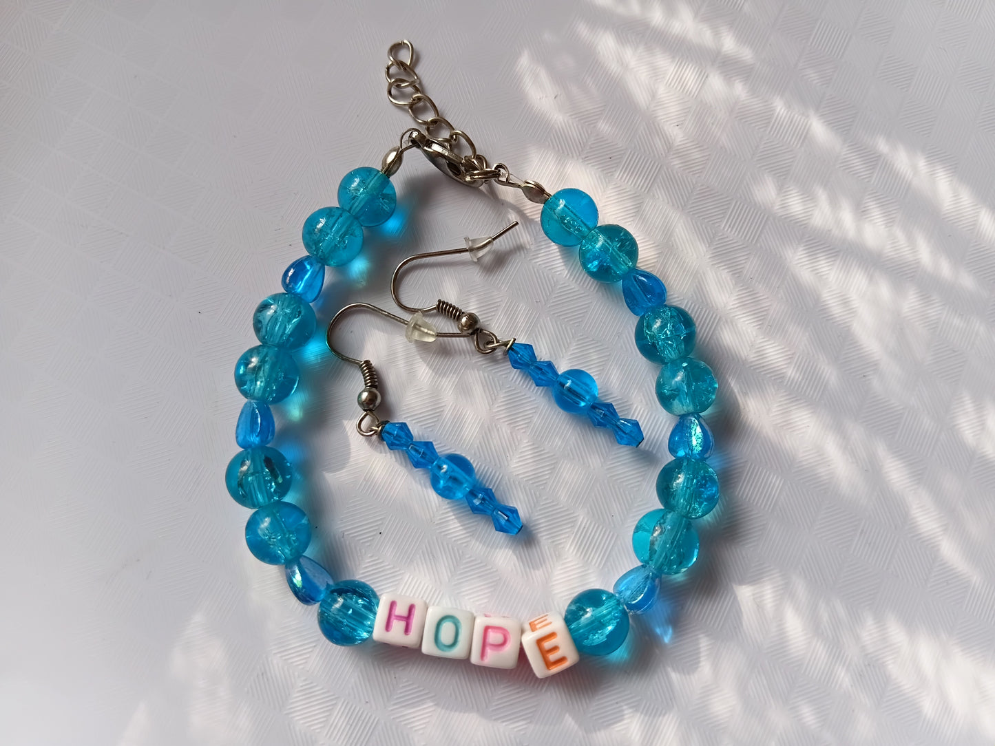 Blue HOPE bracelet and earring set