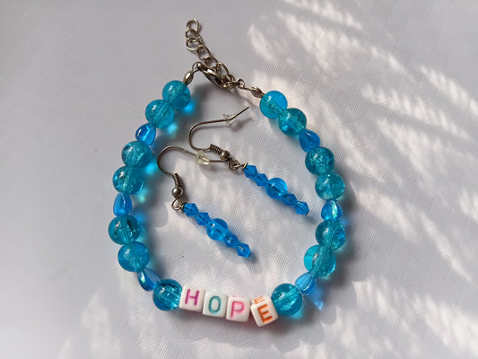 Blue HOPE bracelet and earring set