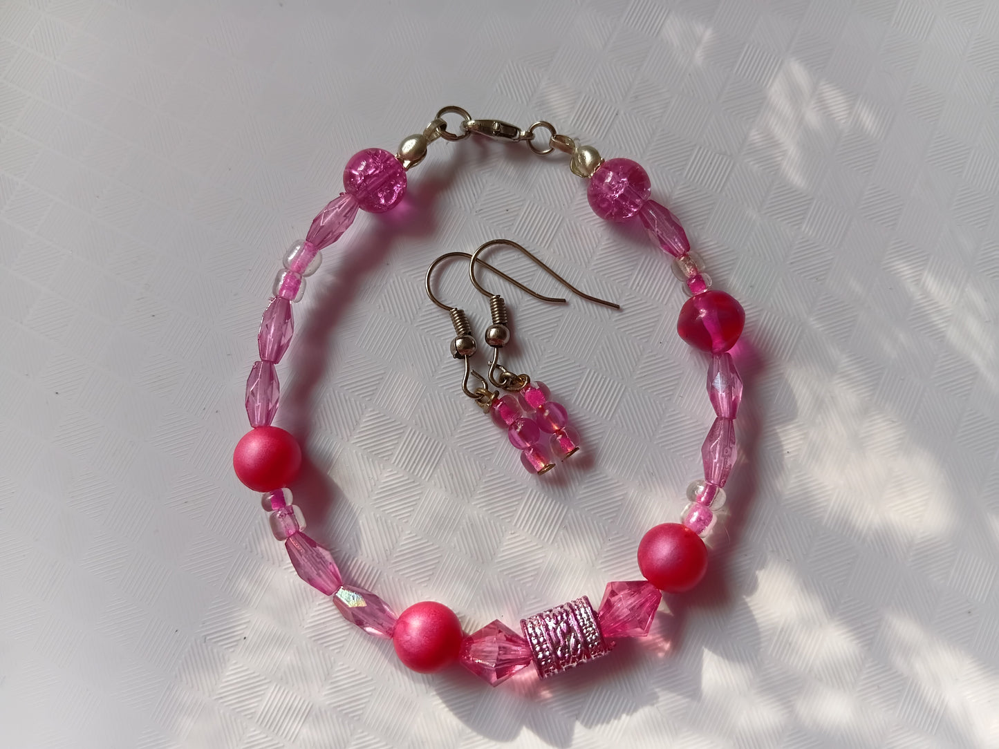 Dark pink bracelet and earring set