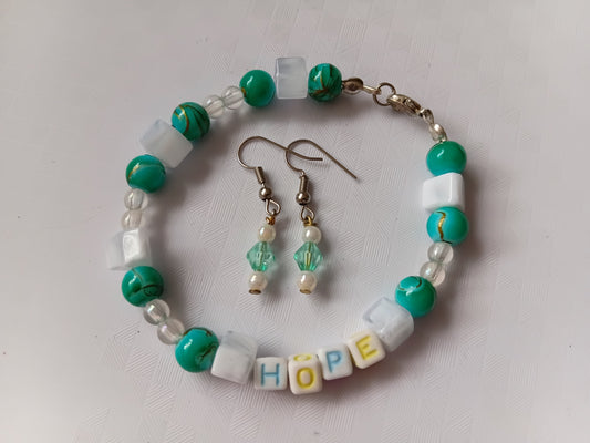 Teal HOPE bracelet and earring set