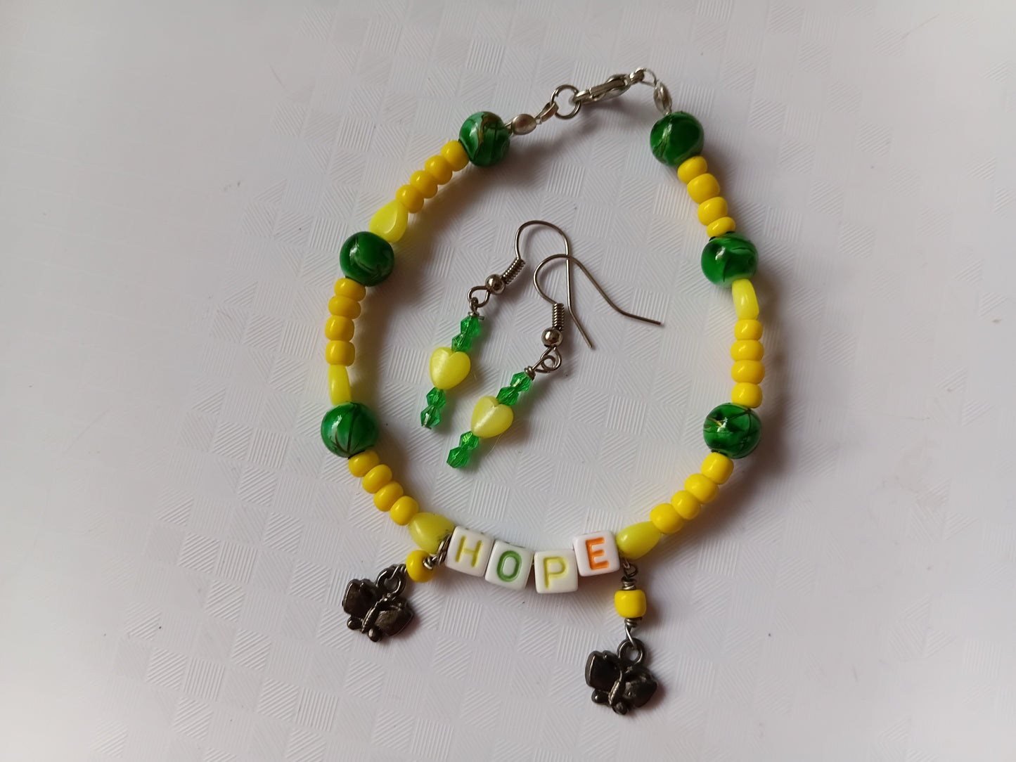Yellow and Green HOPE bracelet and earring set