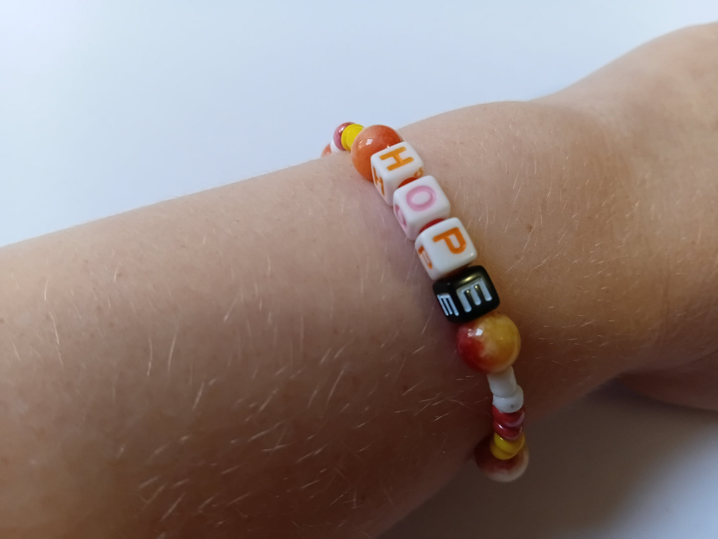 Peach, yellow and white HOPE bracelet and earring set