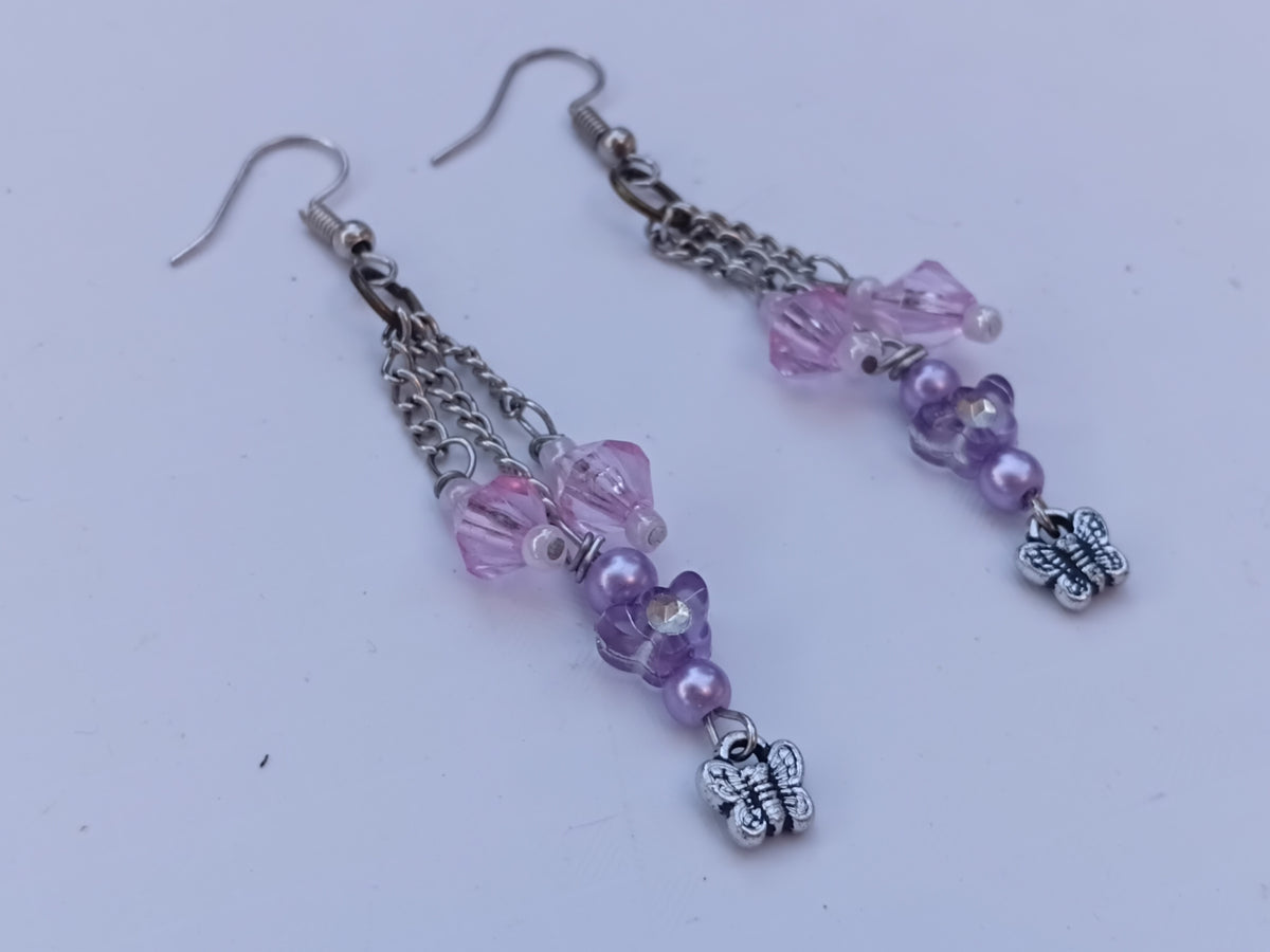 💜 Elegant Purple Butterfly Charm Earrings 🦋